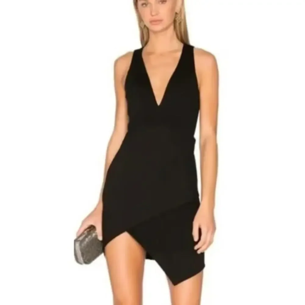 NBD x Revolve Black Dries Asymmetrical Body-Con Mini Dress Sleeveless V-Neck M